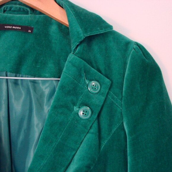 Velvet Green Jacket Blazer Vero Moda Single Breast Whimsigoth Size 34 XS Small - Picture 4 of 16